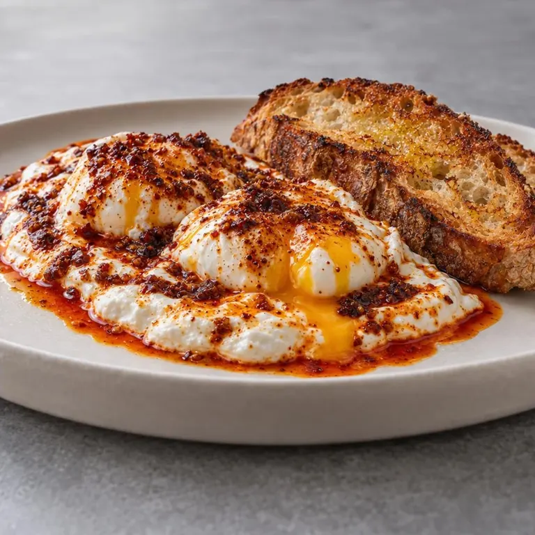Turkish Poached Eggs on Yogurt