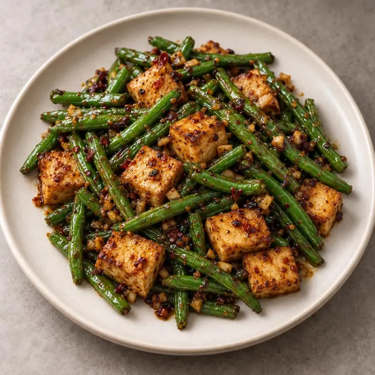 Tofu green beans skillet