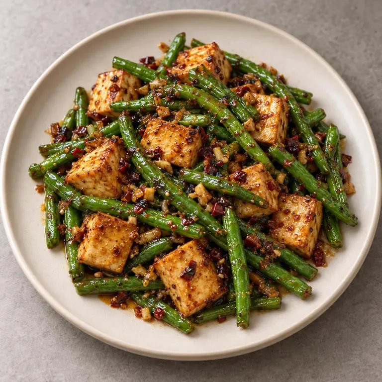 Tofu green beans skillet
