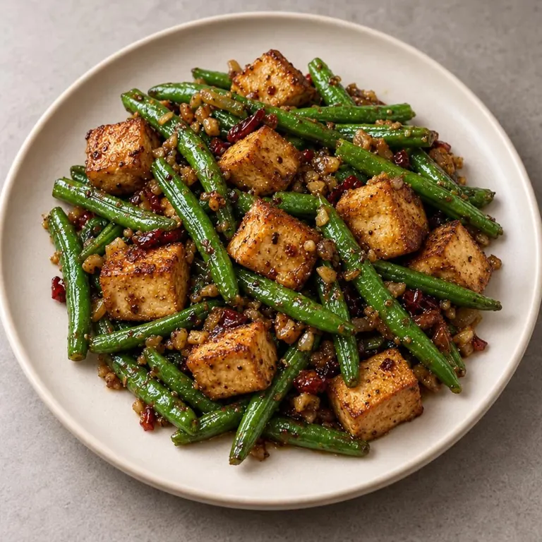 Tofu green beans skillet