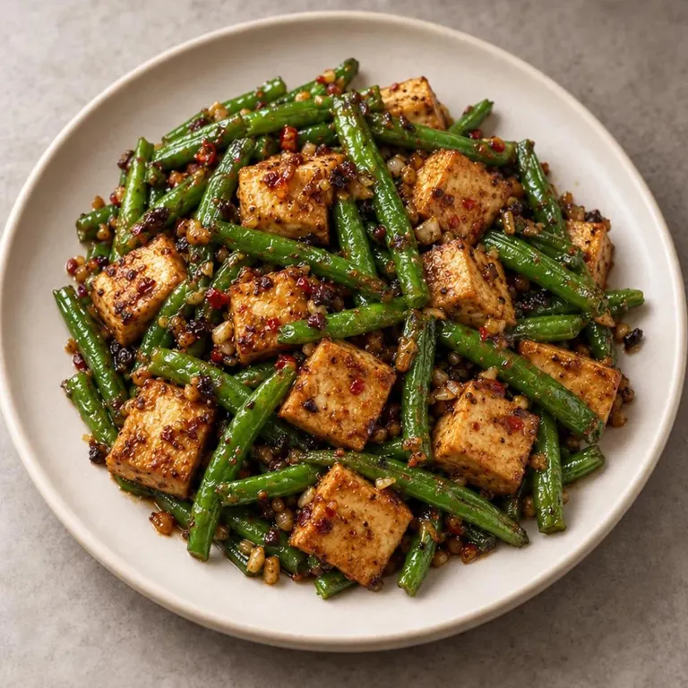 Tofu green beans skillet