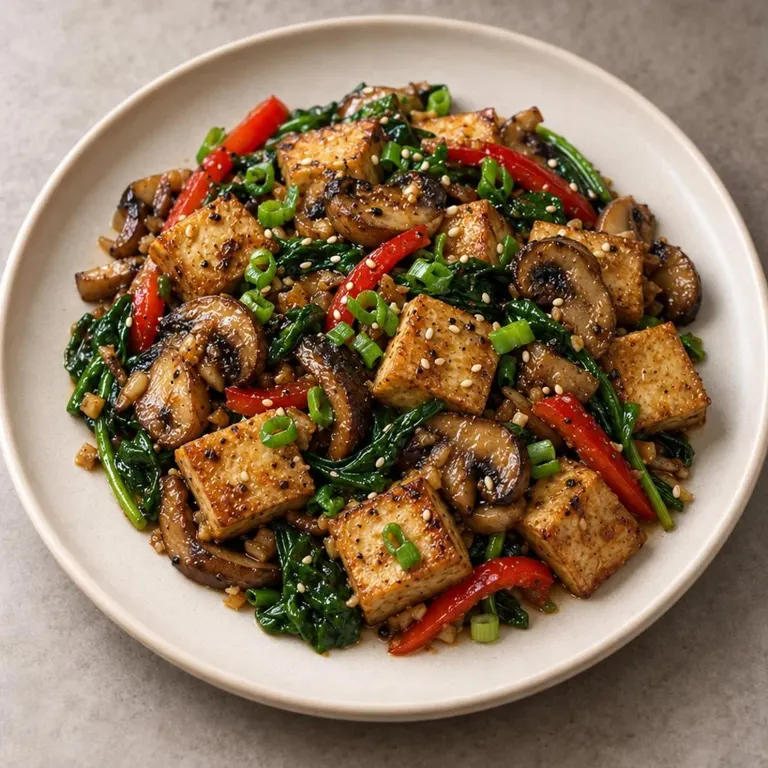 Tofu mushrooms skillet