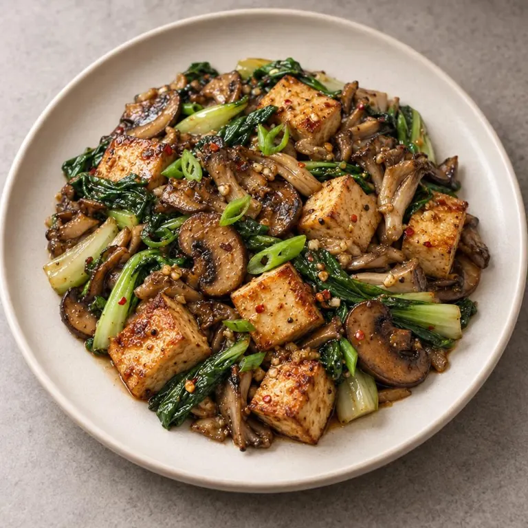 Tofu mushrooms skillet