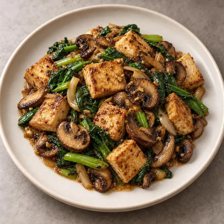 Tofu mushrooms skillet