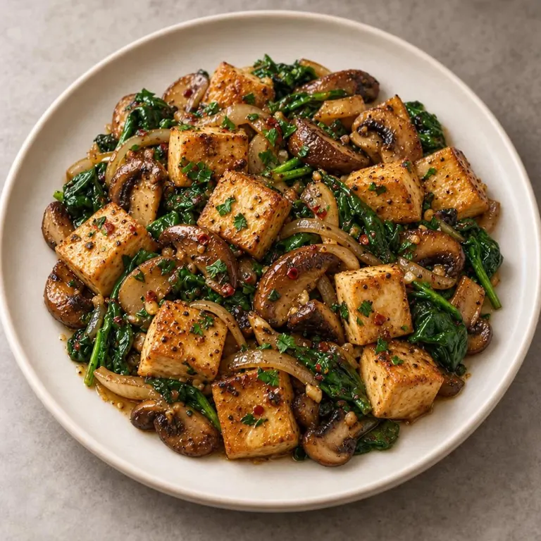 Tofu mushrooms skillet