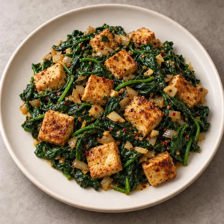 Tofu spinach skillet