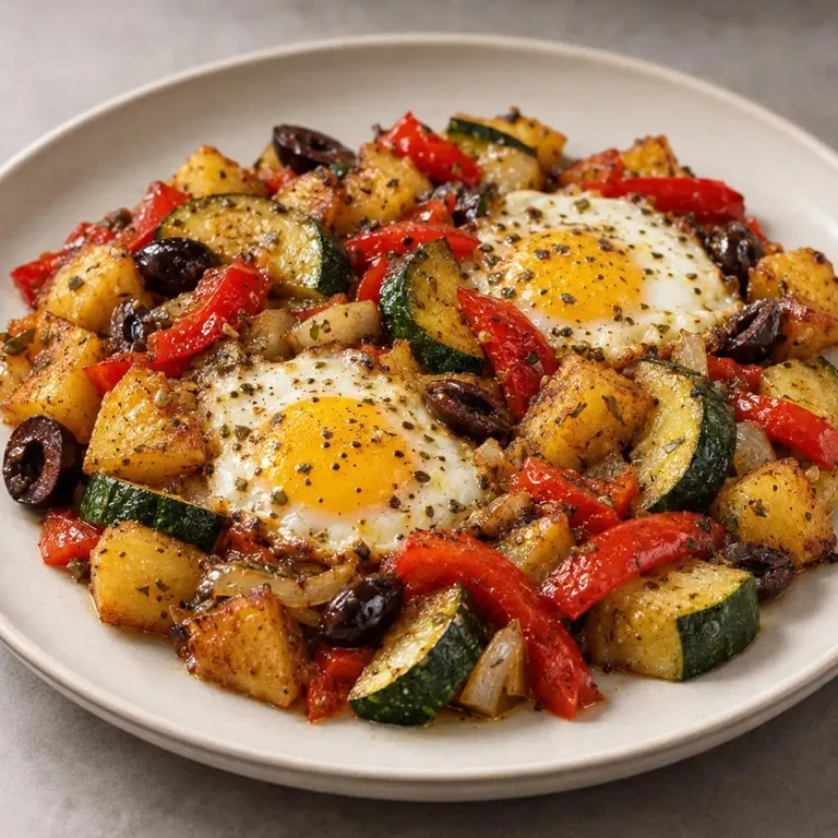 Zucchini & Pepper Breakfast Hash with Olives
