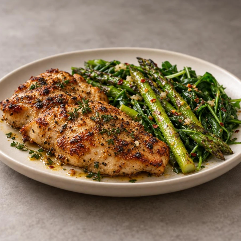 Chicken with asparagus and greens only