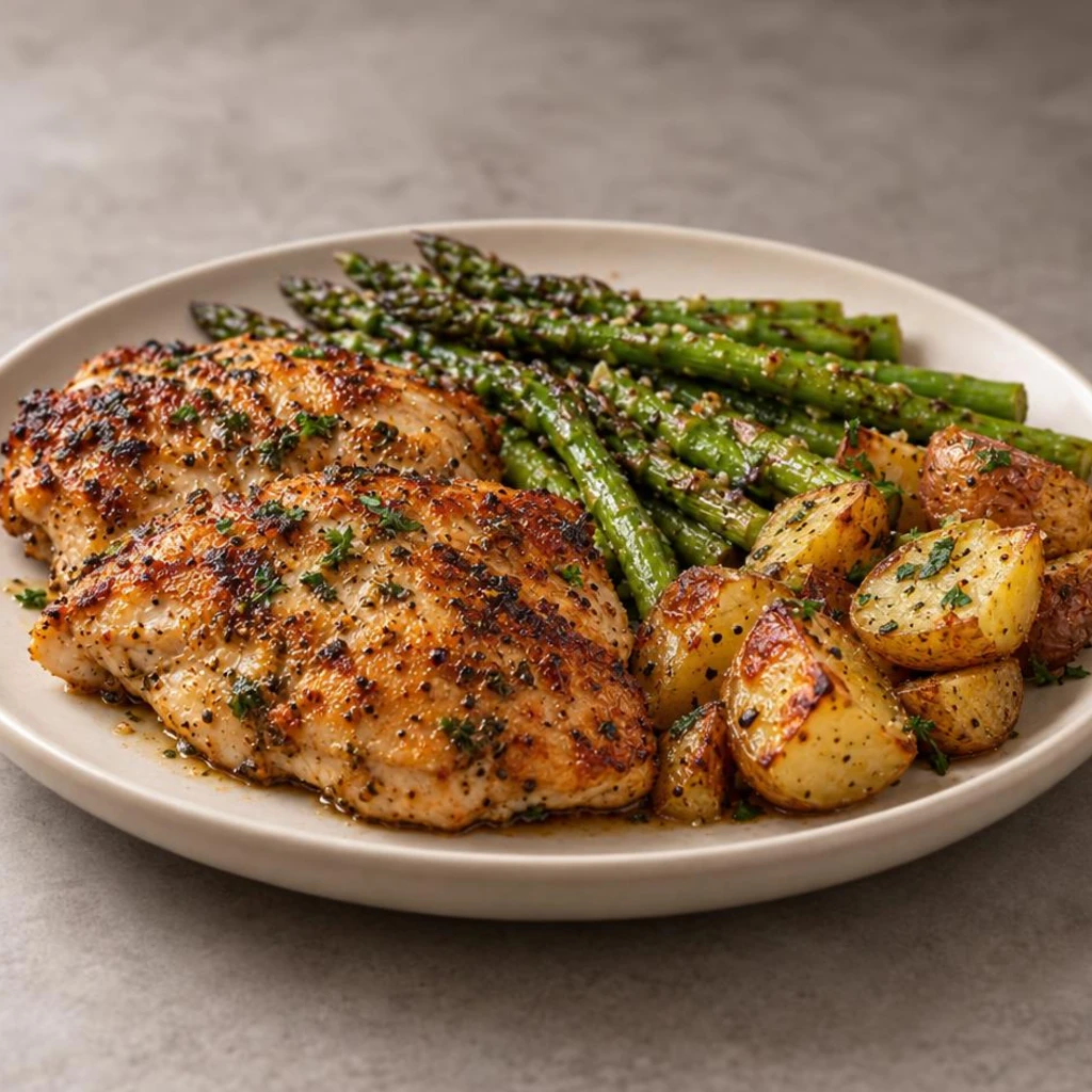 Chicken with asparagus and potatoes