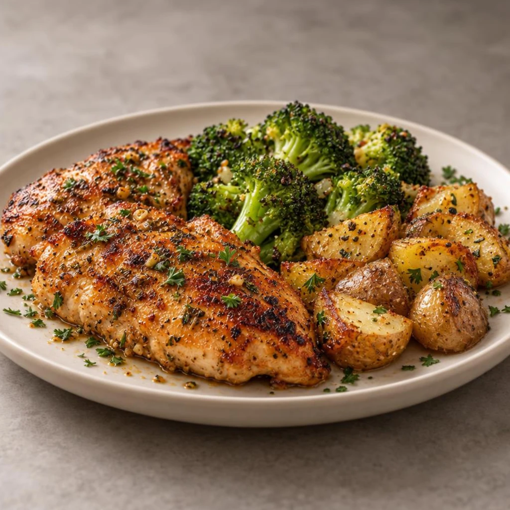 Chicken with broccoli and potatoes