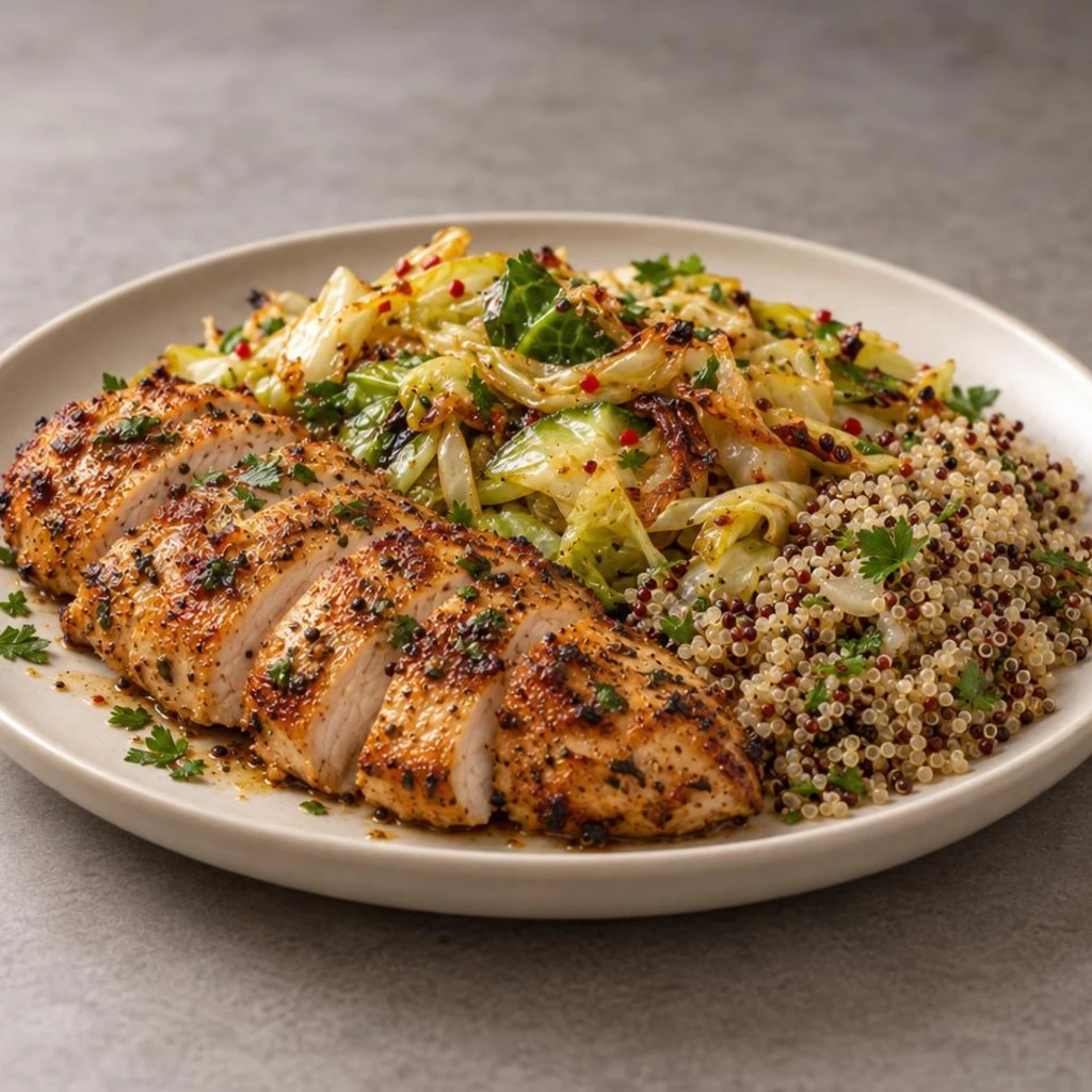 Chicken with cabbage and quinoa