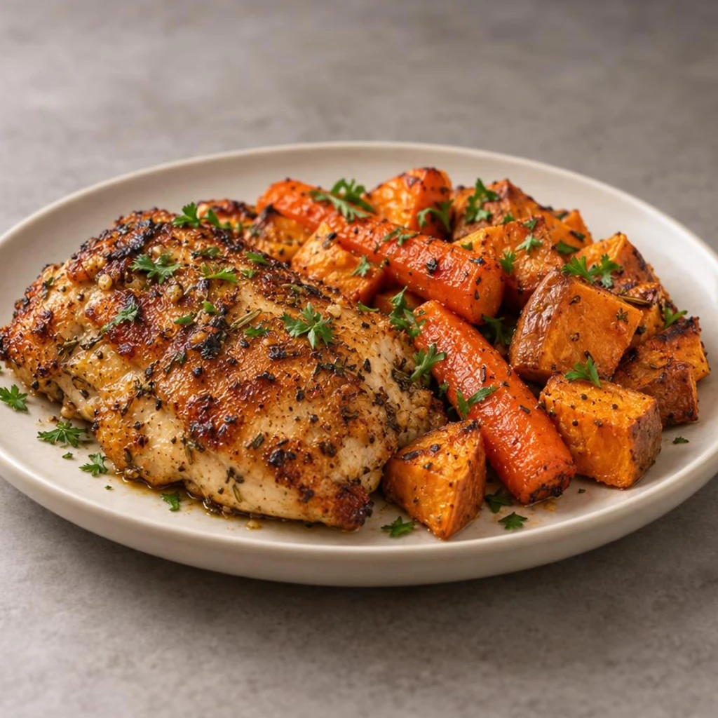 Mon: Chicken with carrots and sweet potato
