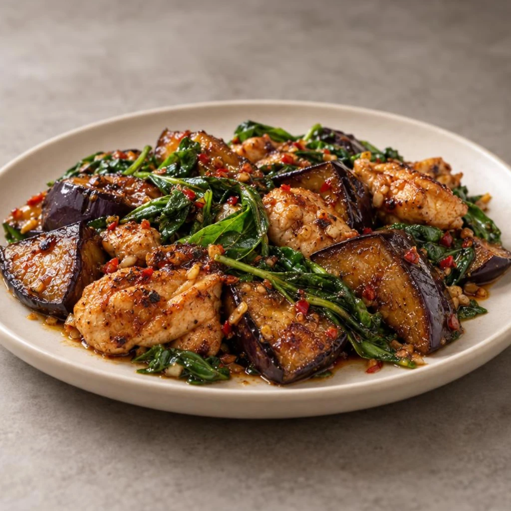 Chicken with eggplant and greens only