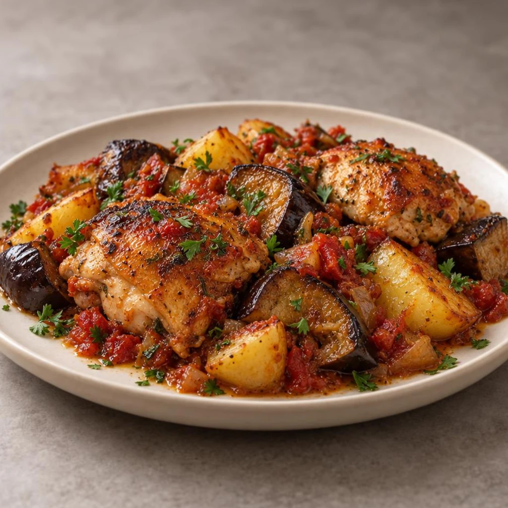 Chicken with eggplant and potatoes