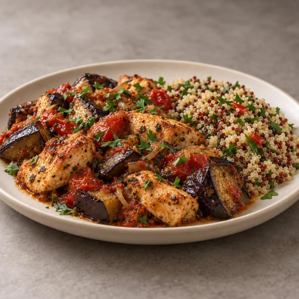 Chicken with eggplant and quinoa