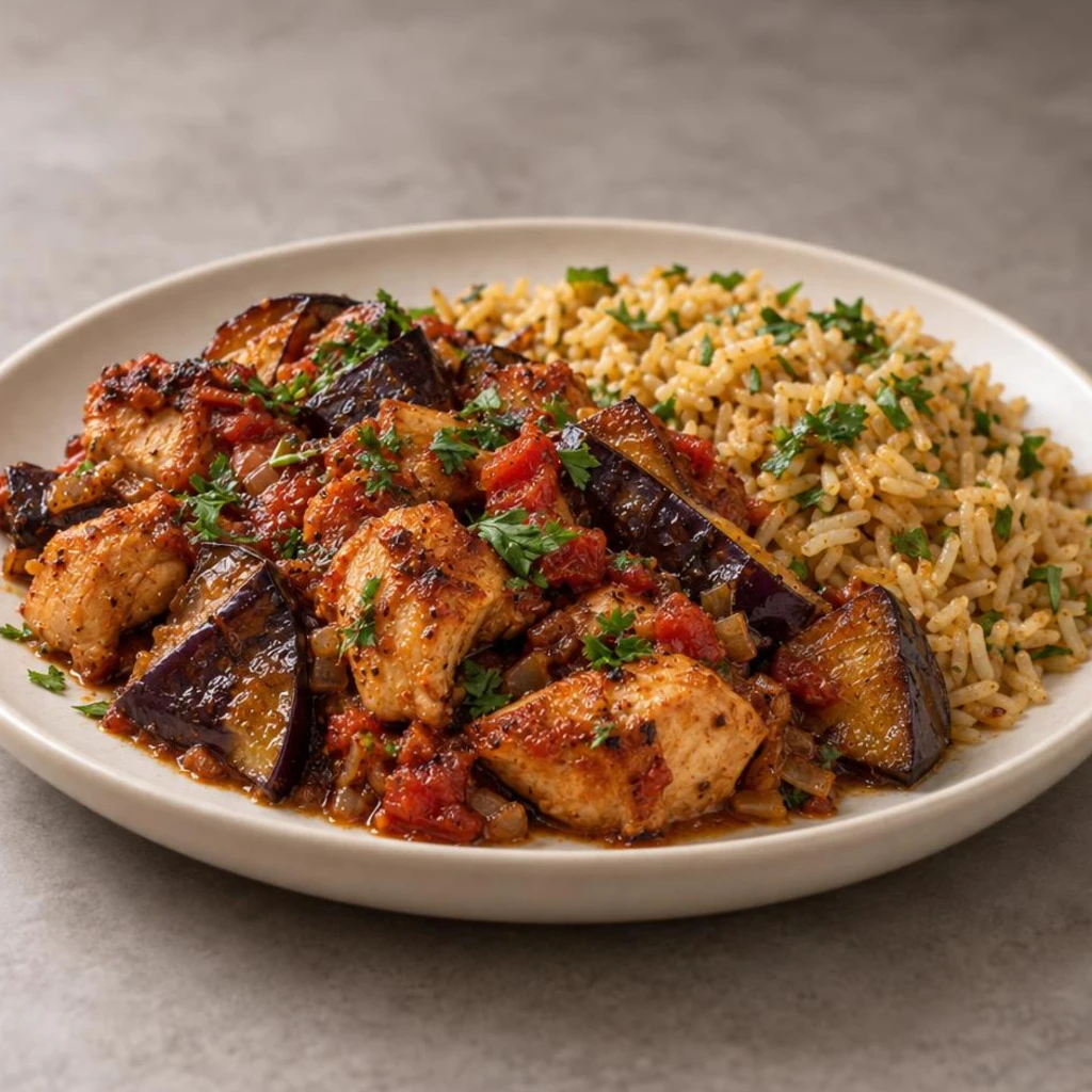 Chicken with eggplant and rice