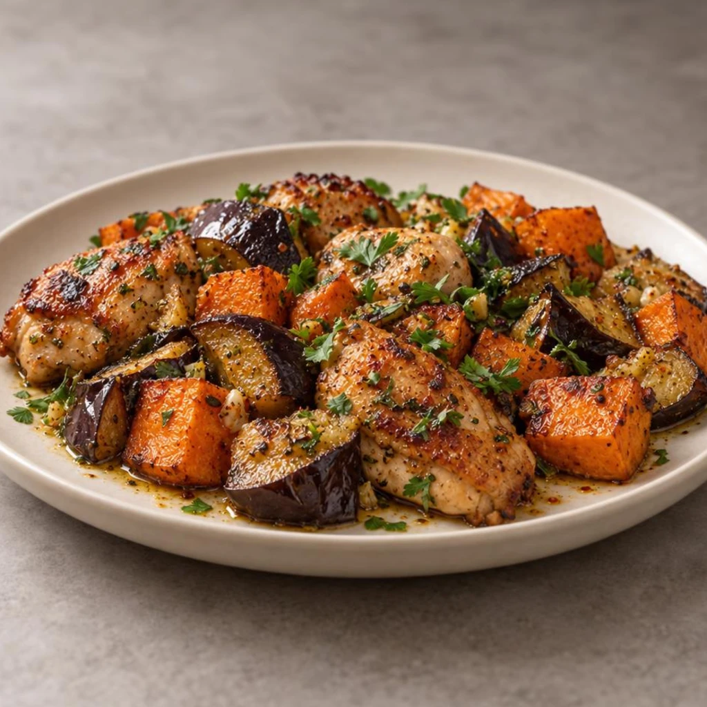 Chicken with eggplant and sweet potato
