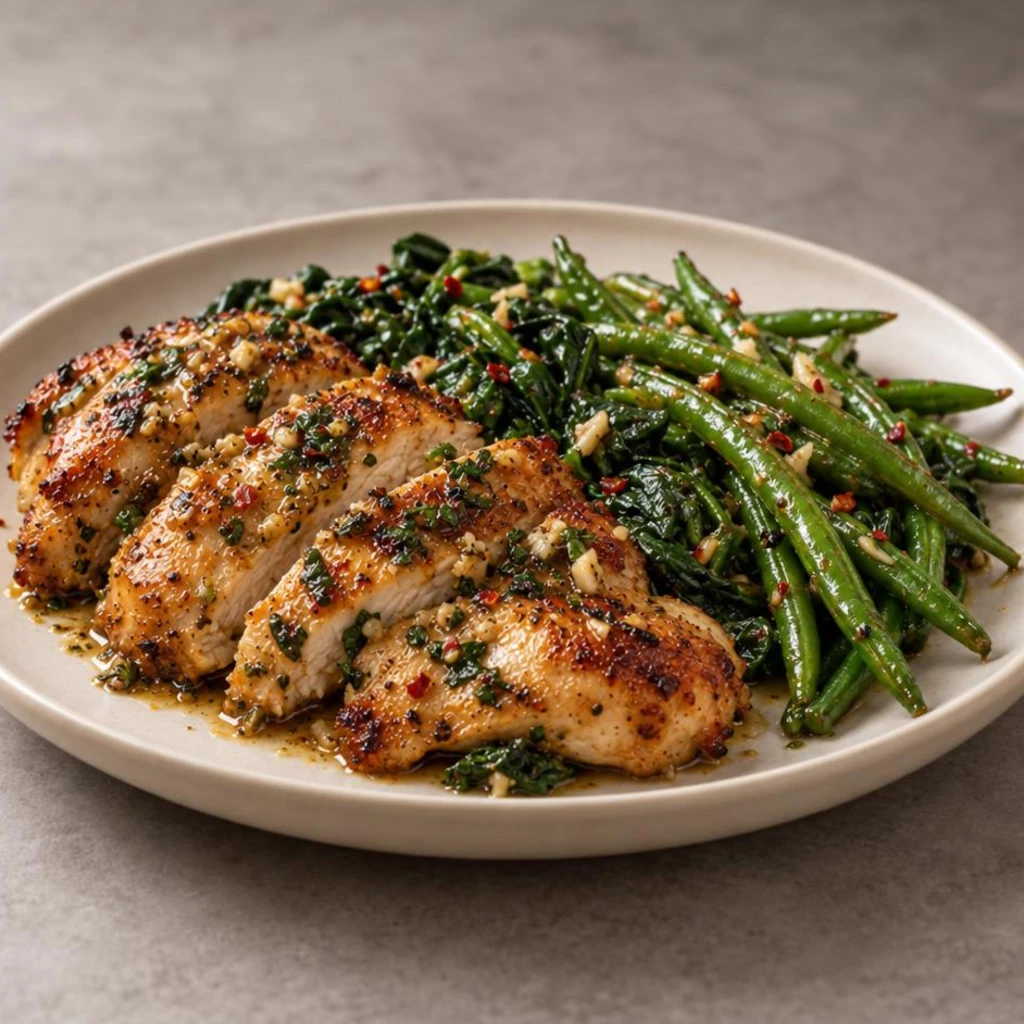 Chicken with green beans and greens only