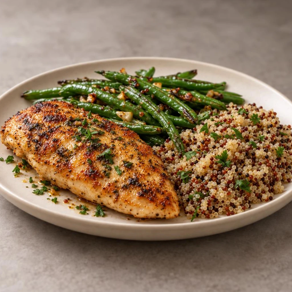 Chicken with green beans and quinoa