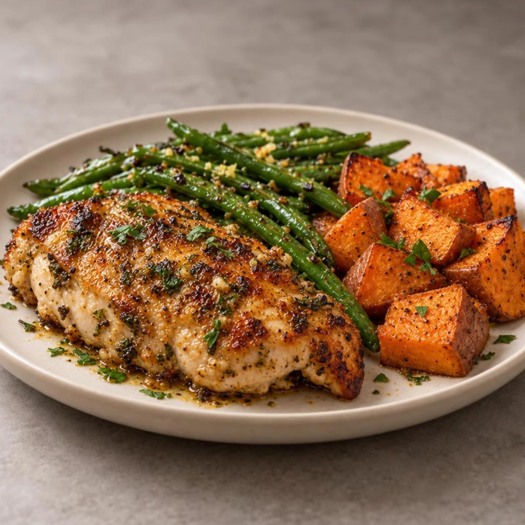 Chicken with green beans and sweet potato