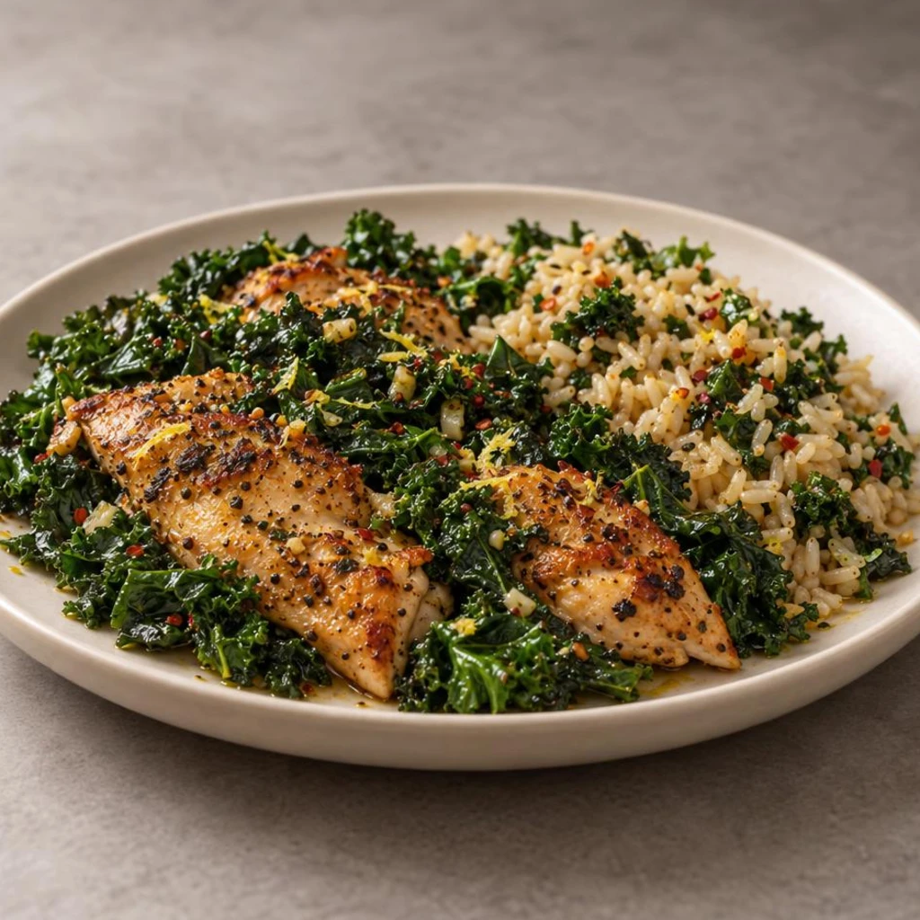 Chicken with kale and rice