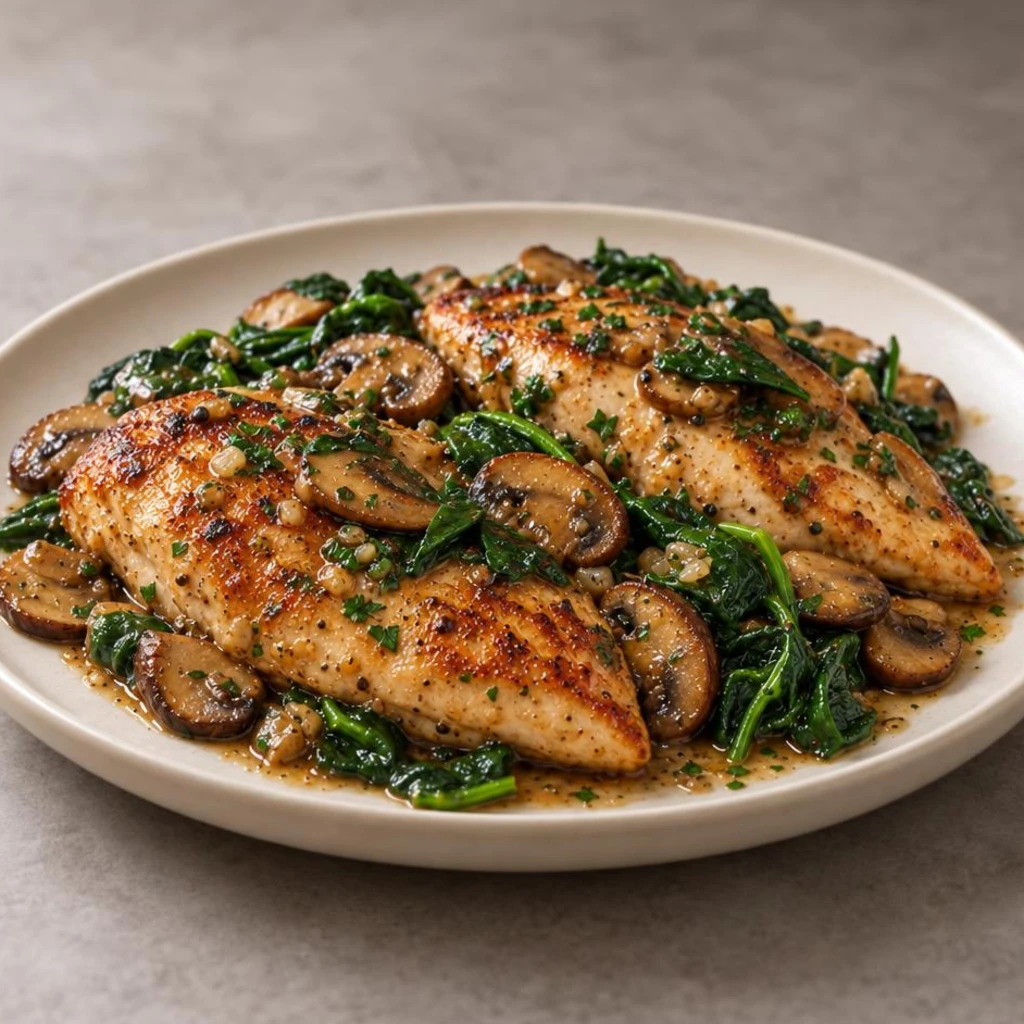 Chicken with mushrooms and greens only
