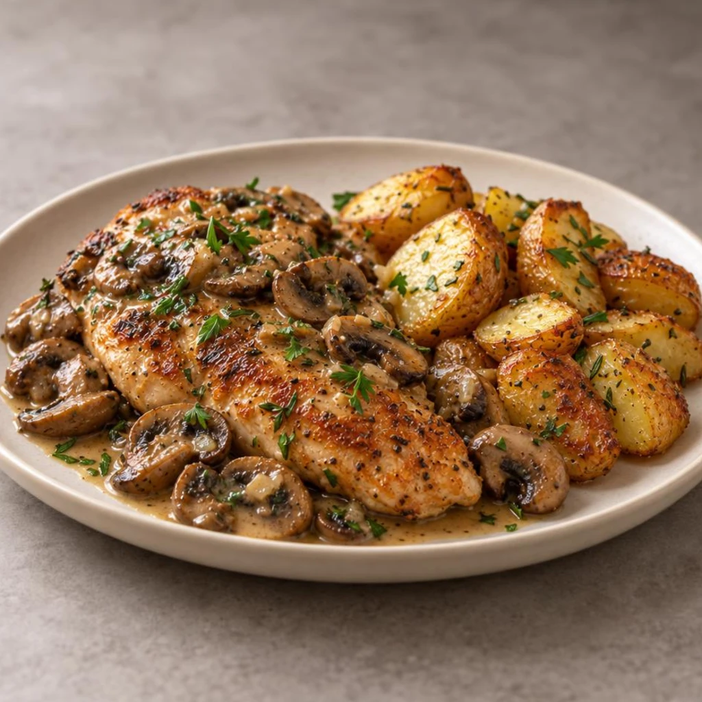 Chicken with mushrooms and potatoes