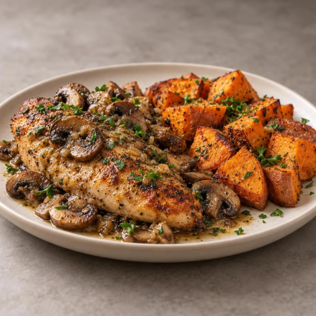 Chicken with mushrooms and sweet potato