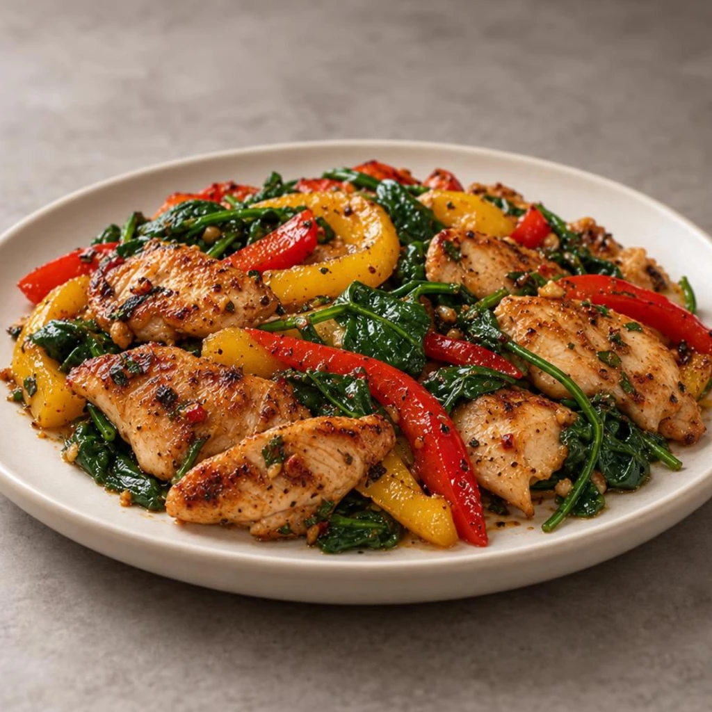 Chicken with peppers and greens only