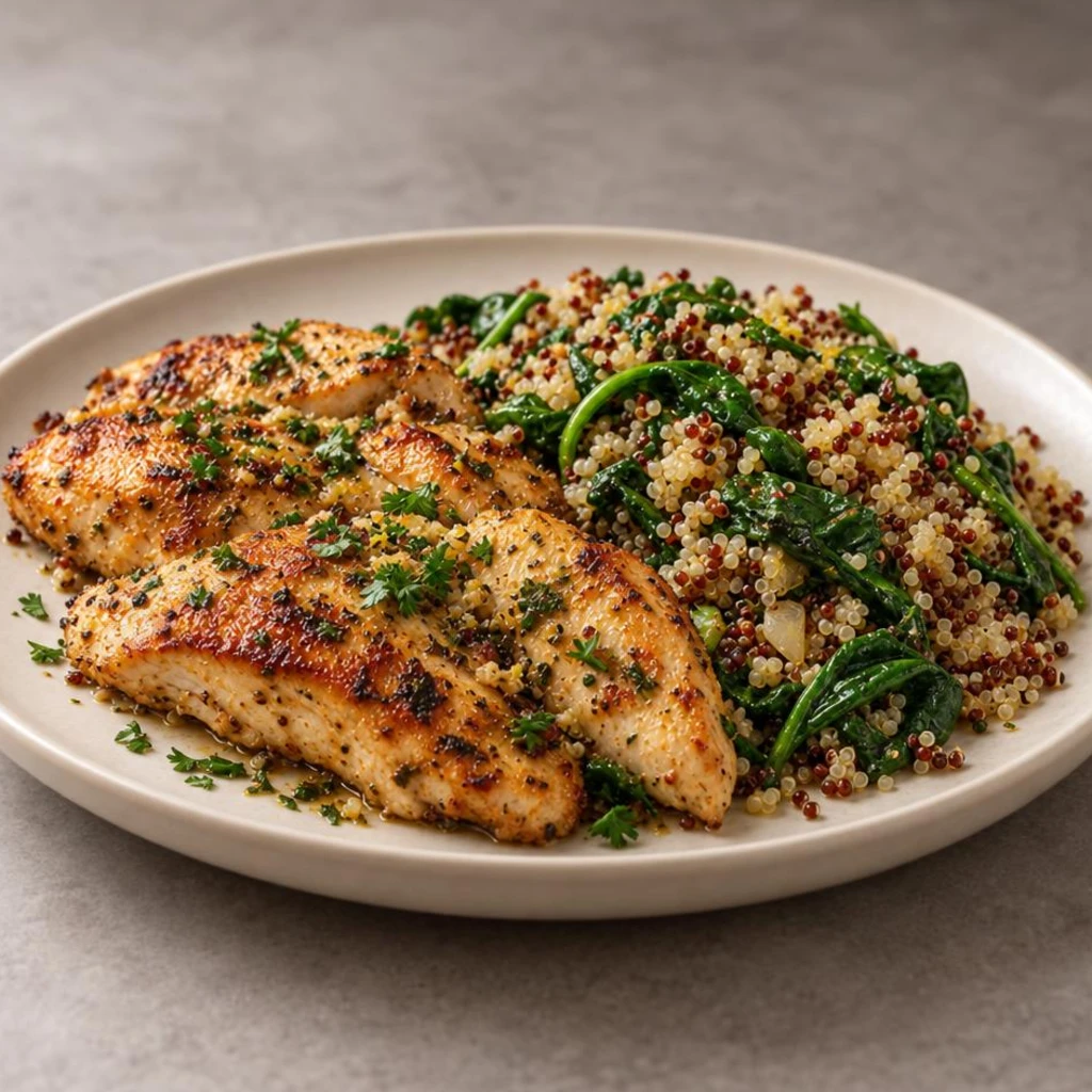 Chicken with spinach and quinoa