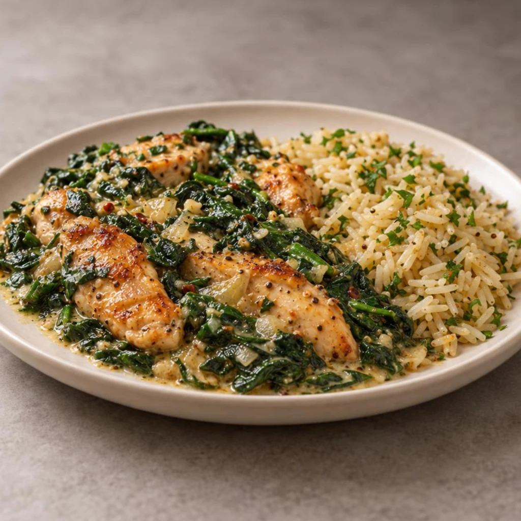 Chicken with spinach and rice