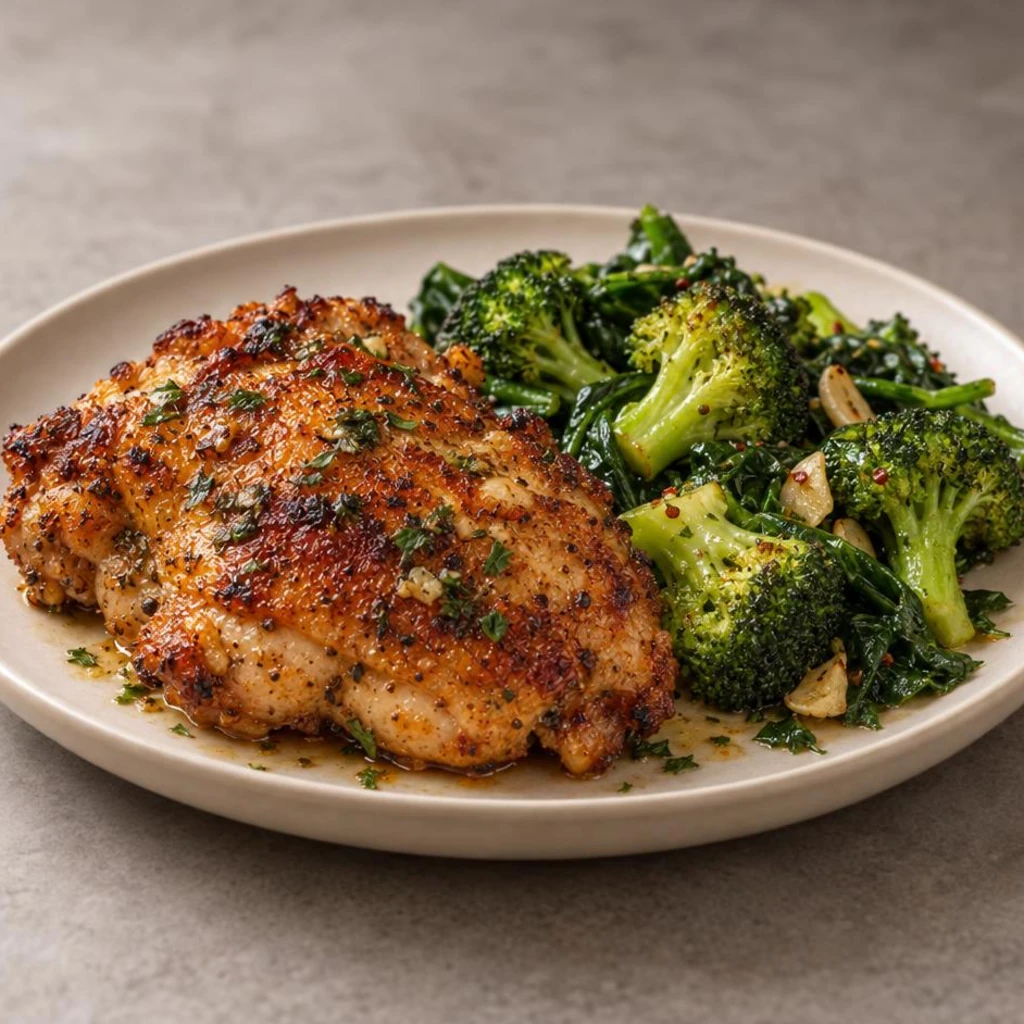 Fri: Chicken thigh with broccoli and greens only