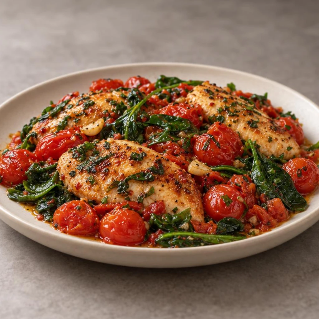 Chicken with tomatoes and greens only