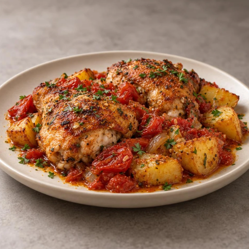 Chicken with tomatoes and potatoes