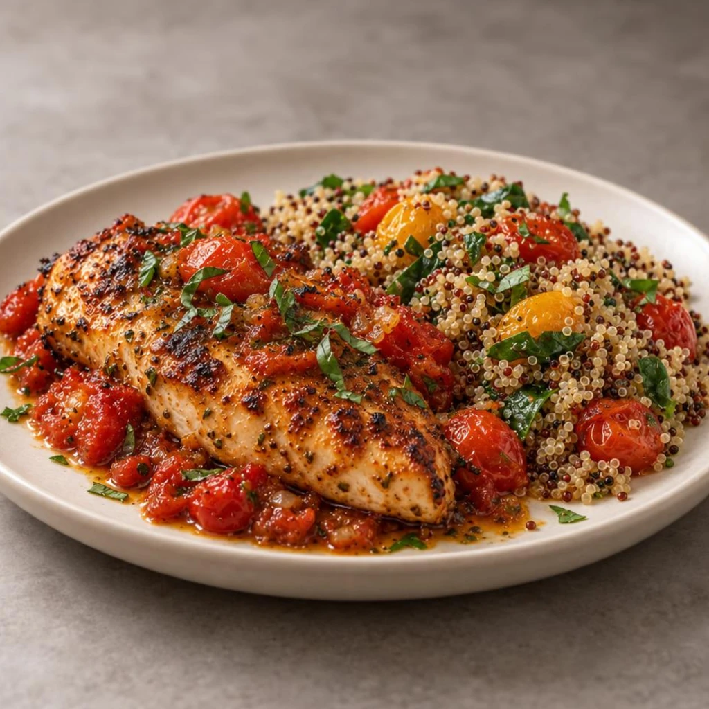 Chicken with tomatoes and quinoa