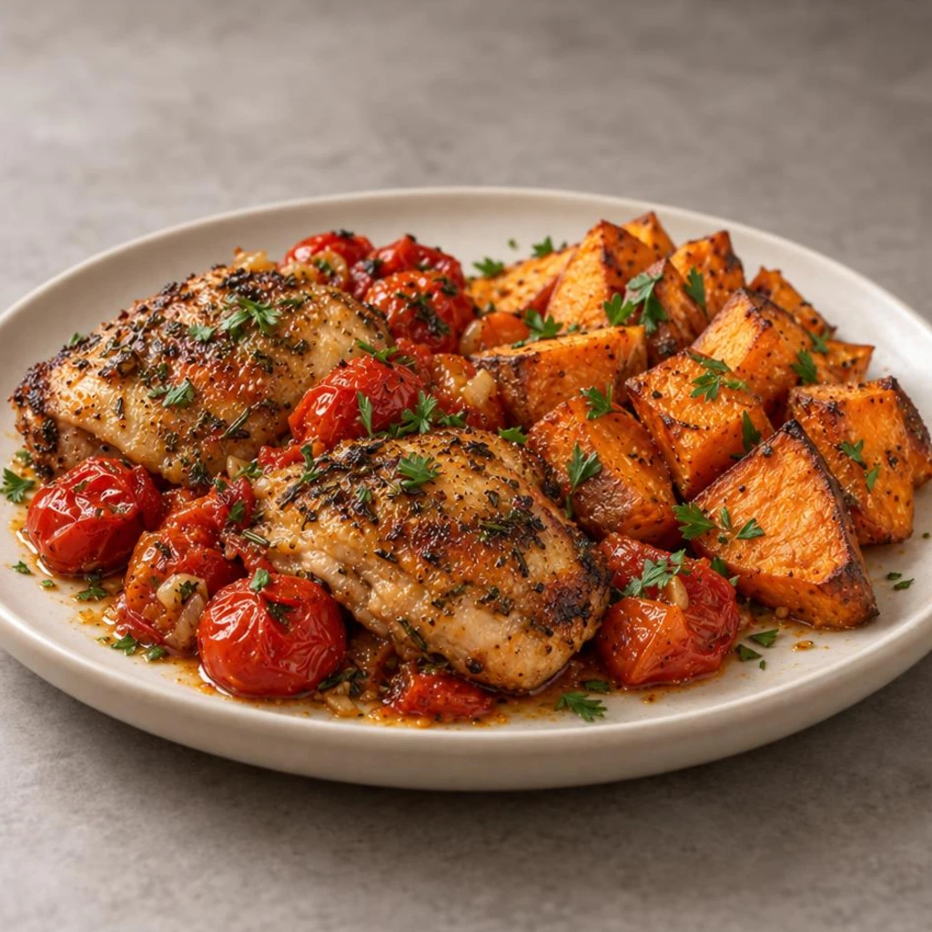 Chicken with tomatoes and sweet potato