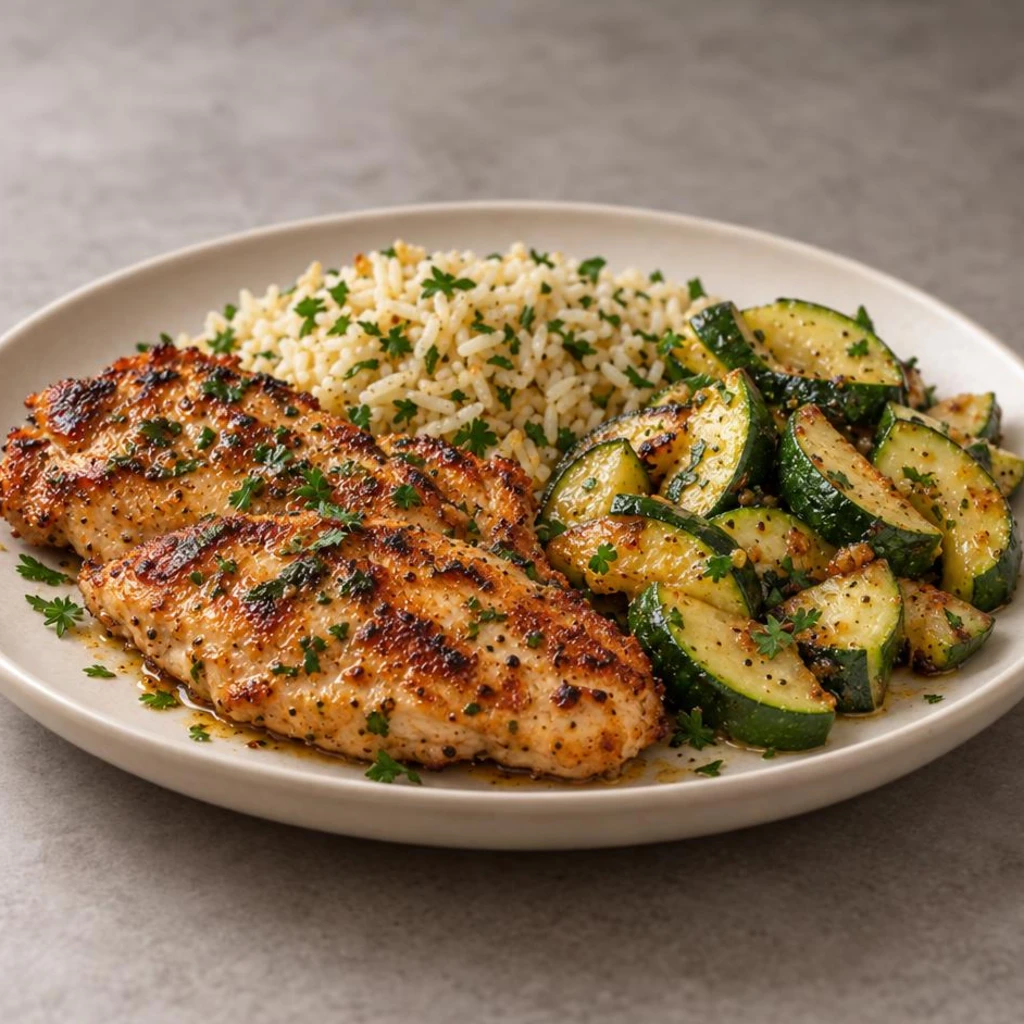 Chicken with zucchini and rice
