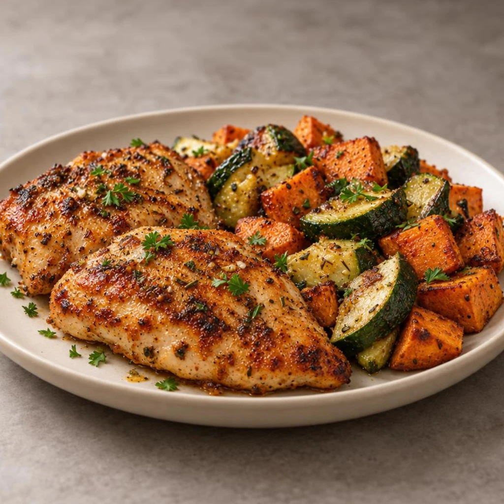 Chicken with zucchini and sweet potato
