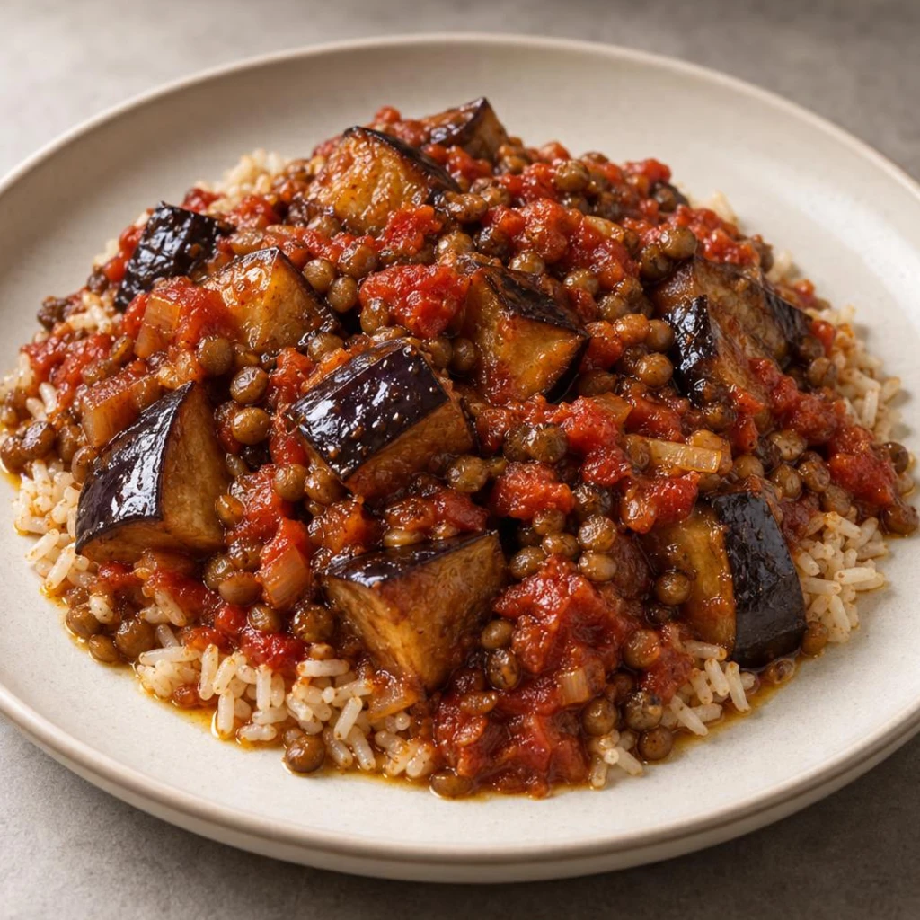 Eggplant lentil tomato rice