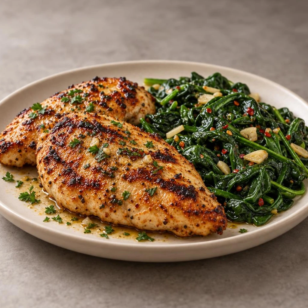 Grilled chicken and spinach