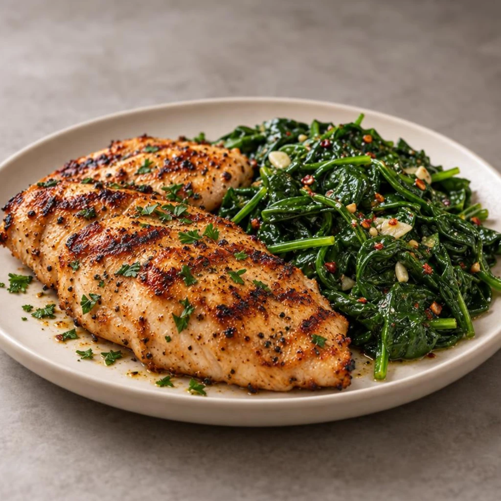 Grilled chicken and spinach
