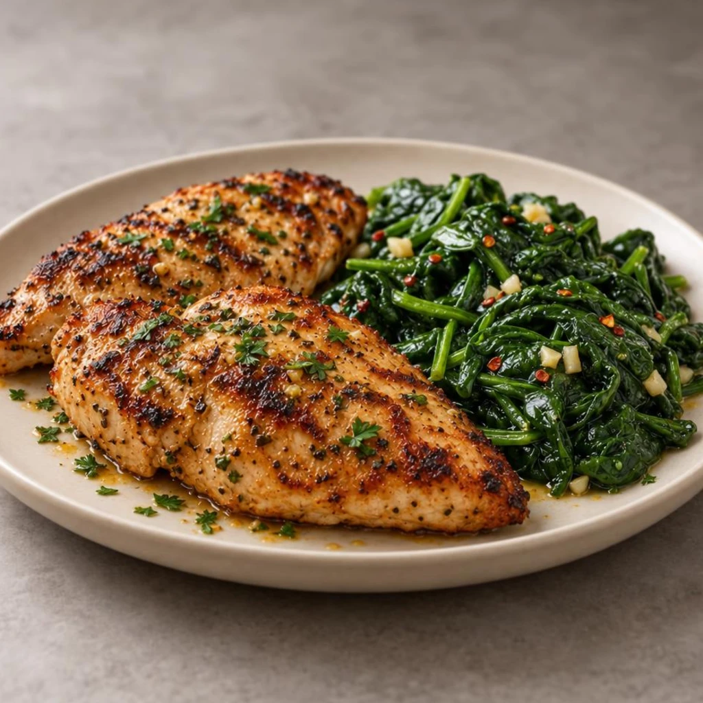 Grilled chicken and spinach